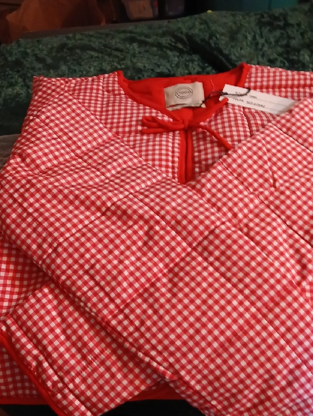Stoosh Red and White Gingham Tie-Front Quilted Vest - Picture 5 of 10